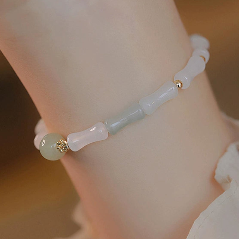 KarmaRipple's 14K Gold Plated Hetian Ivory Jade Bamboo Leaf Fortune Protection Bracelet p9