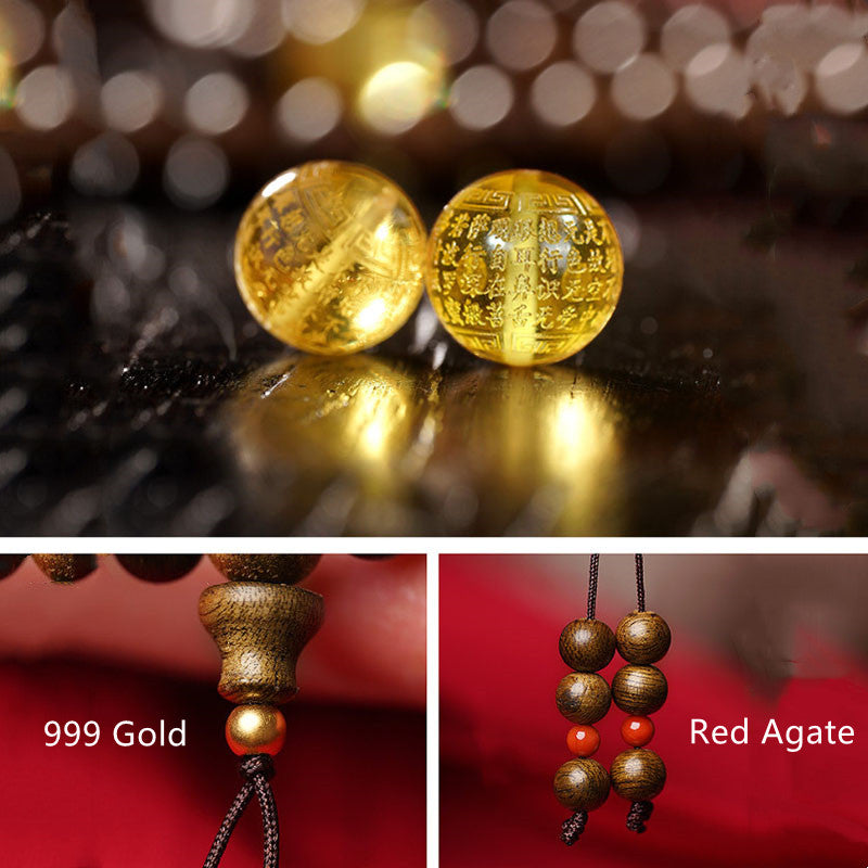 KarmaRipple's 108 Mala Beadwork 999 Gold Brunei Agarwood Heart Sutra Amber Red Agate Strength Meditation Bracelet p17