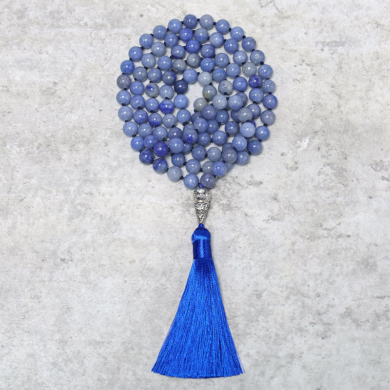 KarmaRipple's 108 Mala Blue Aventurine Beadwork Yoga Meditation Prayer Beadwork Pendant p1