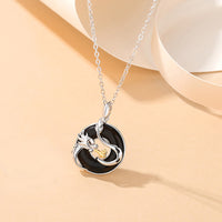KarmaRipple's 925 Sterling Silver Year of the Dragon Authentic Black Onyx Chalcedony Dragon Phoenix Peace Buckle Protection Pendant Necklace