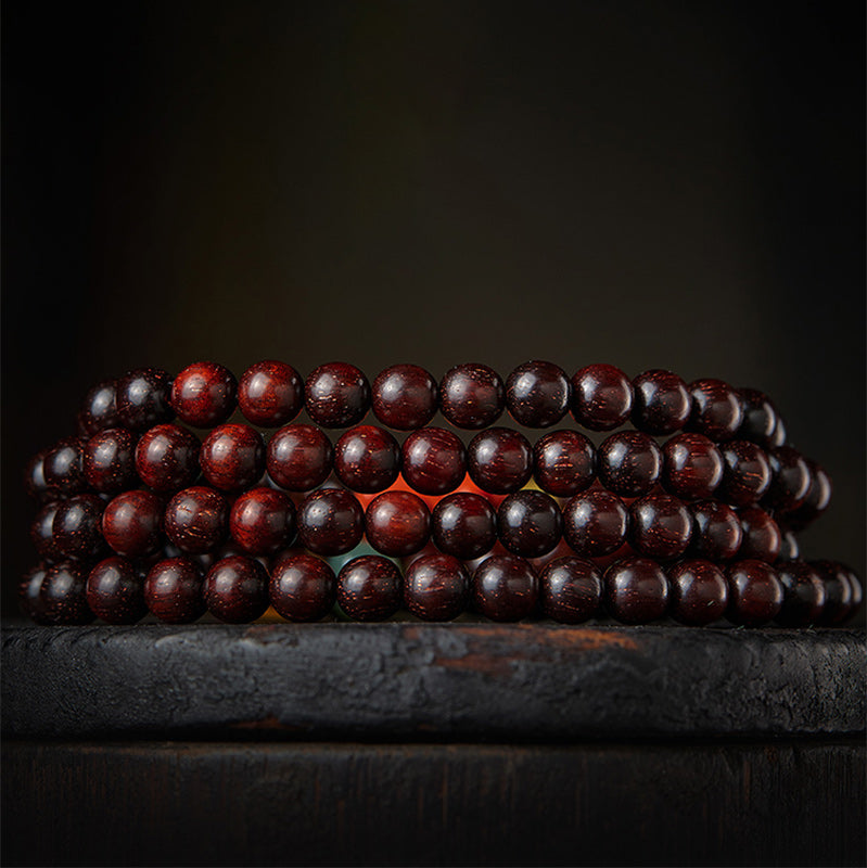 KarmaRipple's Chinese Zodiac Natal Buddha 108 Mala Beadwork Small Leaf Red Sandalwood Red Agate PiXiu Protection Bracelet p23