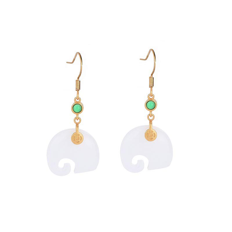 KarmaRipple's FengShui Elephant Ivory Jade Fortune Earrings p5