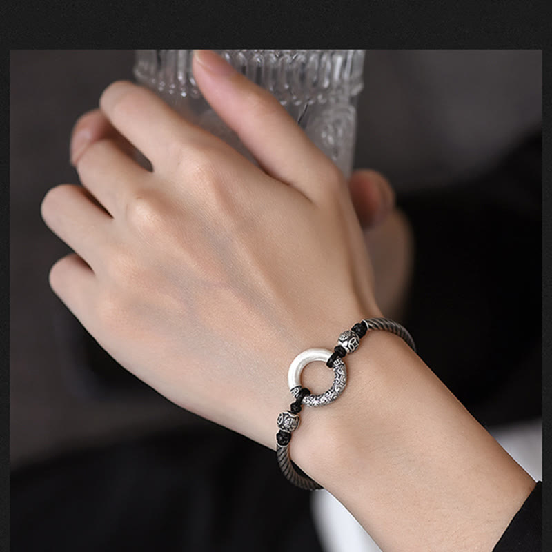 KarmaRipple's 999 Sterling Silver Fu Character Peace Buckle Bronze Coin Auspicious Clouds Fortune Bracelet p14