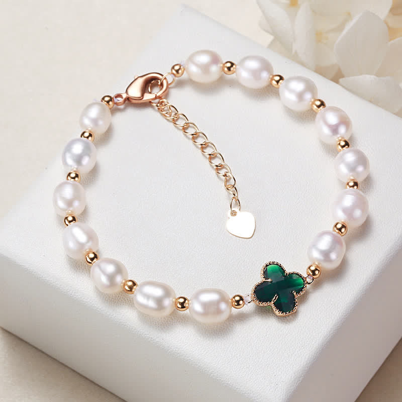 KarmaRipple's Pearl Four Leaf Clover Wealth Chain Bracelet p20