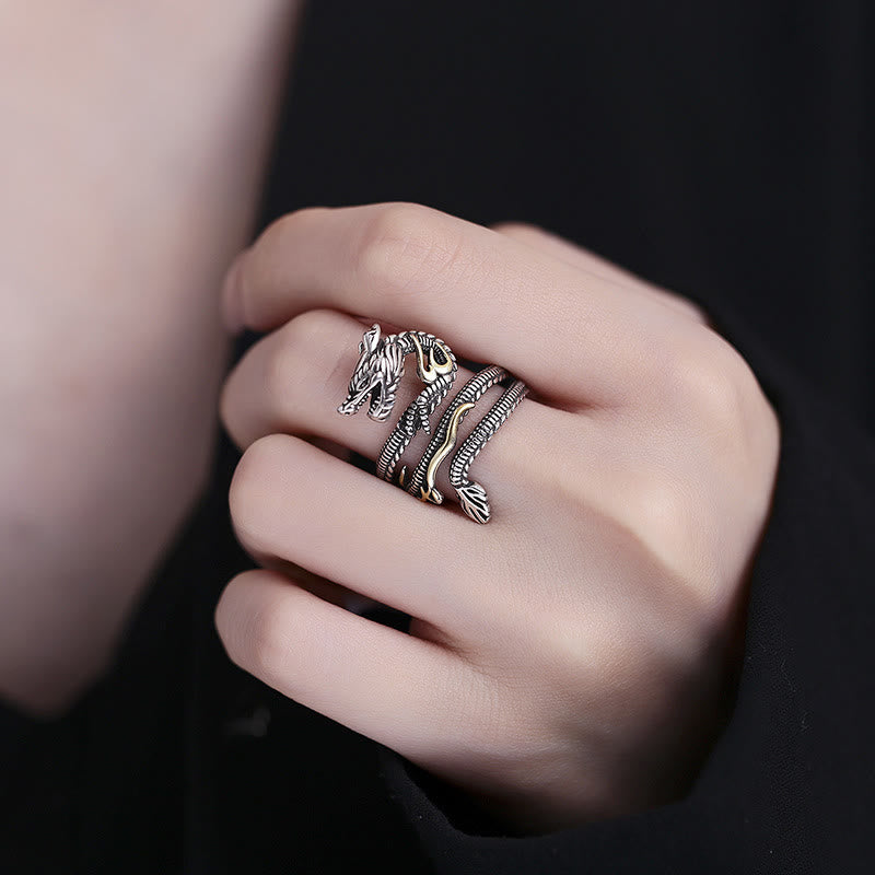 KarmaRipple's Vintage Dragon Pattern Bronze Strength Ring p4