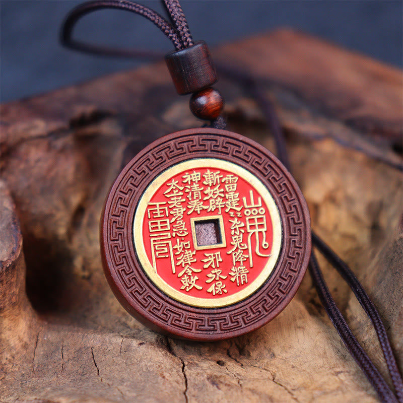 KarmaRipple's Lightning Struck Jujube Wood Yin Yang Bagua Mountain Ghosts Spend Money Protection Pendant Necklace p3