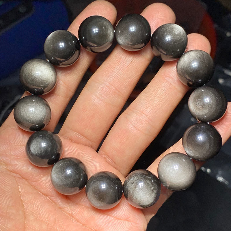 KarmaRipple's Authentic Silver Sheen Obsidian Soothing Protection Bracelet p18