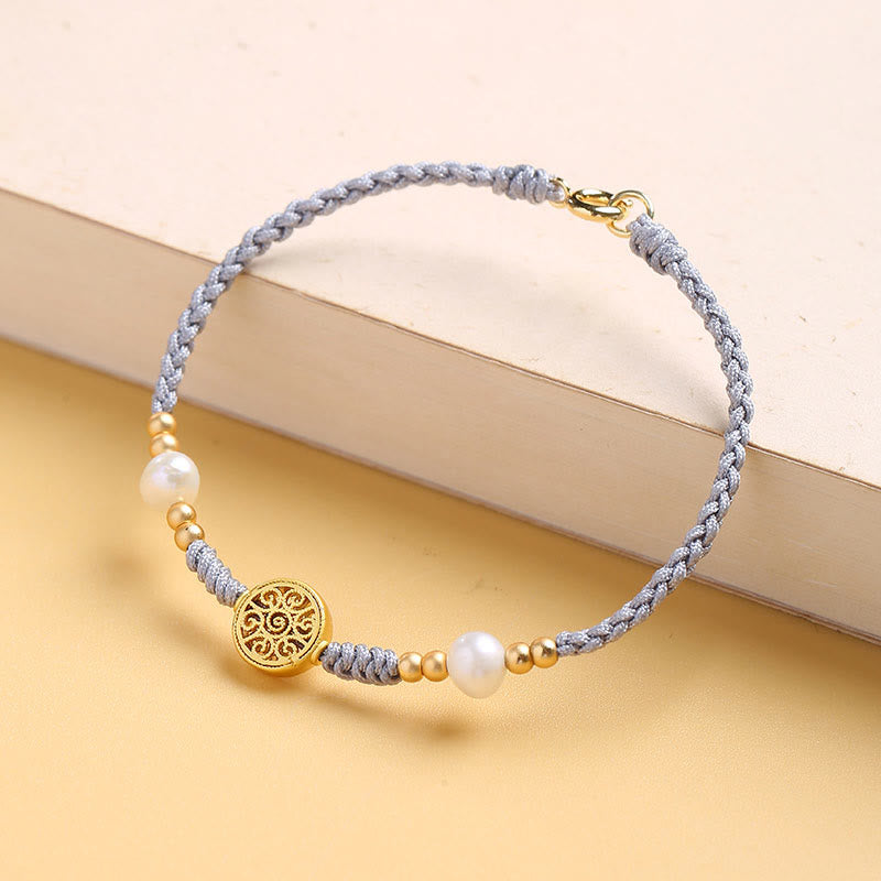 KarmaRipple's Bronze Coin Fortune Tree Pearl Fortune Blue Rope Woven Bracelet p38