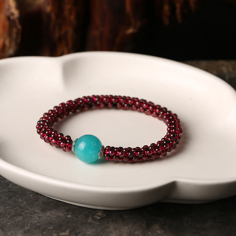 KarmaRipple's Authentic Garnet Pink Gemstone Red Agate Amazonite Bead Protection Bracelet p12