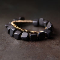 KarmaRipple's Tibetan Ebony Wood Bronze Peace Double Wrap Bracelet