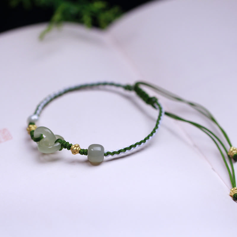 KarmaRipple's 925 Sterling Silver Hetian Jade Double Peace Buckle Fortune Woven Bracelet p5