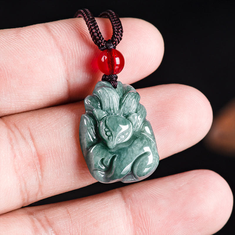 KarmaRipple's Authentic Green Jade Nine Tailed Fox Engraved Prosperity Pendant Necklace p8