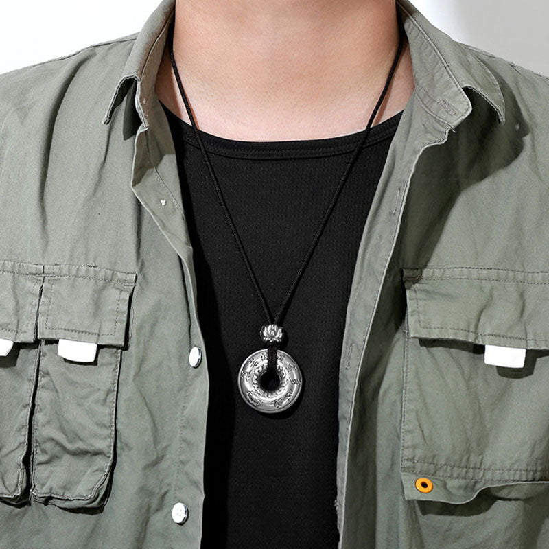 KarmaRipple's 999 Sterling Silver Heart Sutra Lotus Peace Buckle Pendant Necklace p3