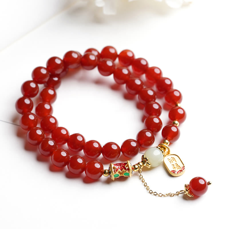 KarmaRipple's Authentic Red Agate Hetian Jade Fu Character Confidence Talisman Bracelet ( p3