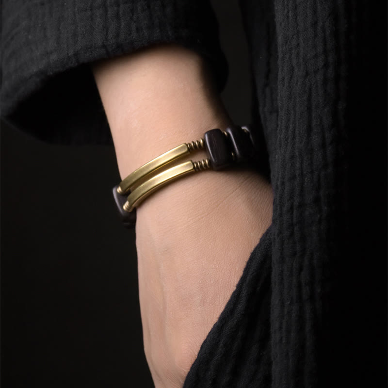 KarmaRipple's Tibetan Ebony Wood Bronze Balance Double Layer Bracelet p3