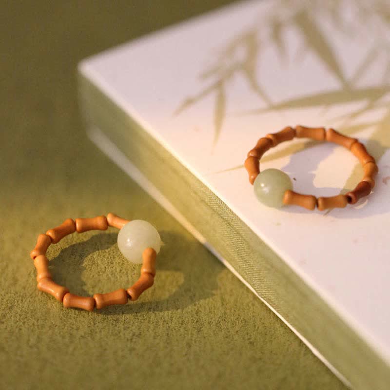 KarmaRipple's Hetian Jade Beaded Bamboo Prosperity Fortune Ring p9