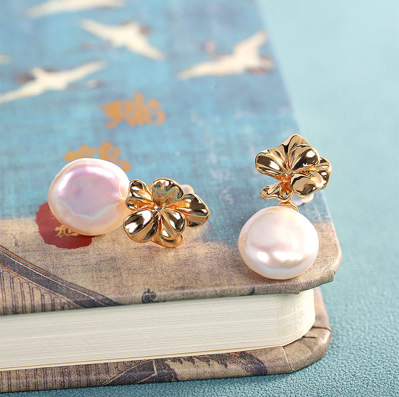 KarmaRipple's 925 Sterling Silver Authentic Baroque Pearl Flower Balancing Drop Earrings p2