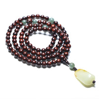 KarmaRipple's Tibetan Small Leaf Red Sandalwood Jade Mala Meditation Bracelet