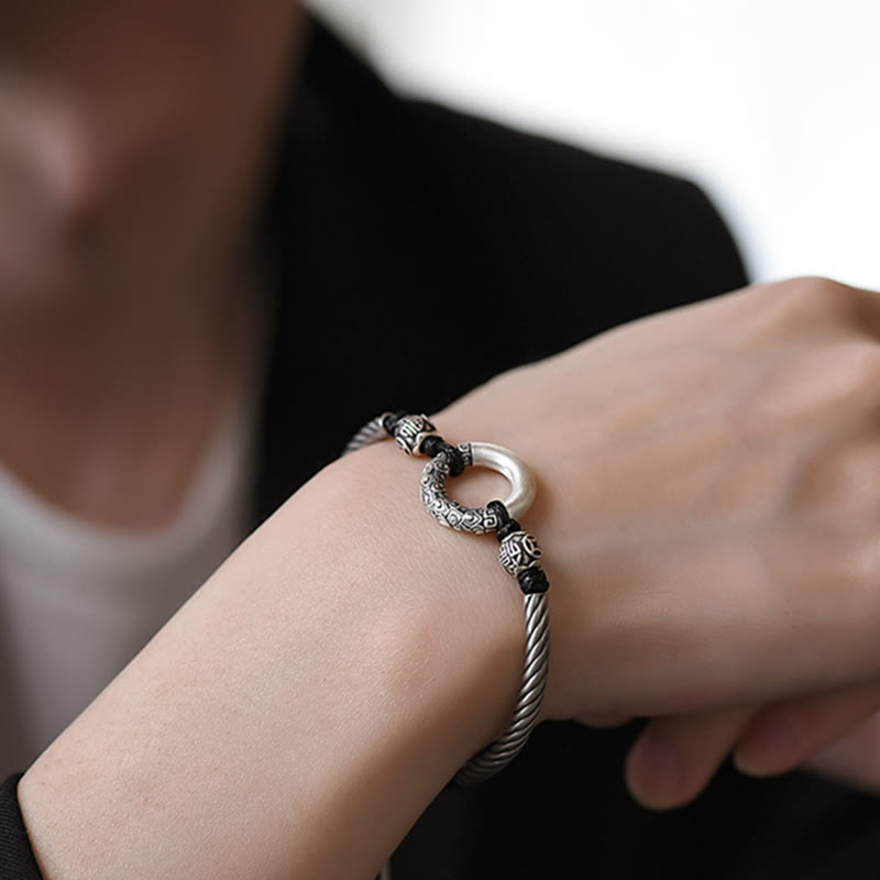 KarmaRipple's 999 Sterling Silver Fu Character Peace Buckle Bronze Coin Auspicious Clouds Fortune Bracelet p13