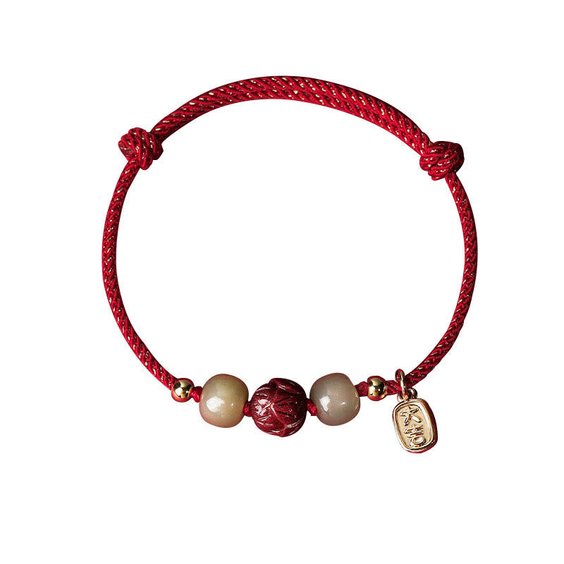 KarmaRipple's 14K Gold Plated Hetian Jade Cinnabar Lotus Fortune Handcrafted Rope Bracelet p9