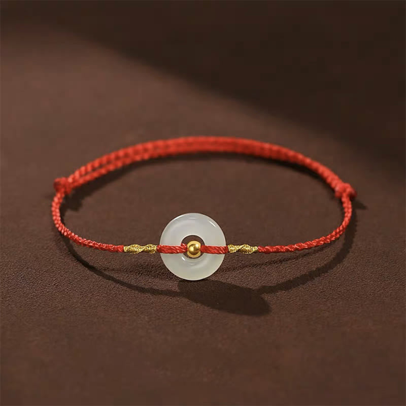 KarmaRipple's 999 Gold Bead Round Peace Buckle Hetian Jade Fortune Abundance Woven Bracelet Anklet p25