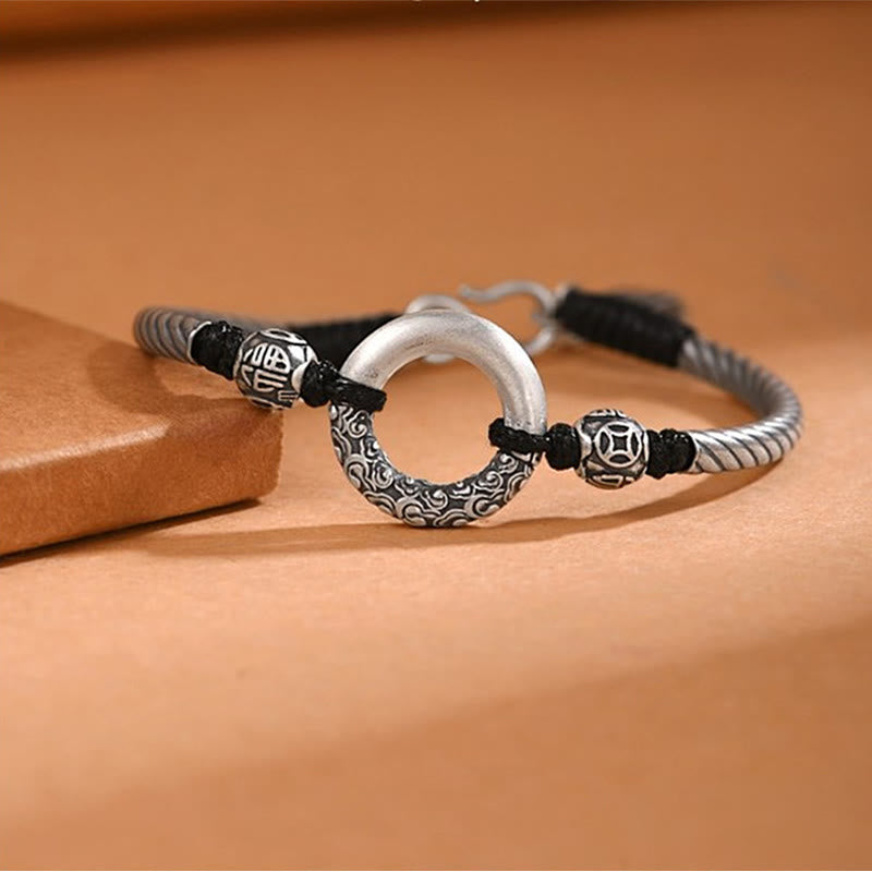 KarmaRipple's 999 Sterling Silver Fu Character Peace Buckle Bronze Coin Auspicious Clouds Fortune Bracelet p9