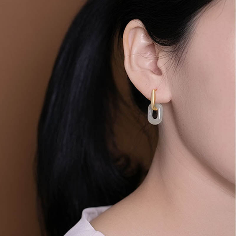 KarmaRipple's 925 Sterling Silver Round Ivory Jade Happiness Blessing Earrings p5