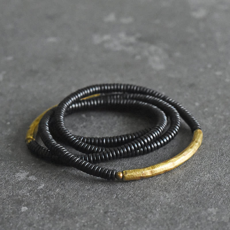 KarmaRipple's Ebony Wood Bronze Balance Multilayered Bracelet p5