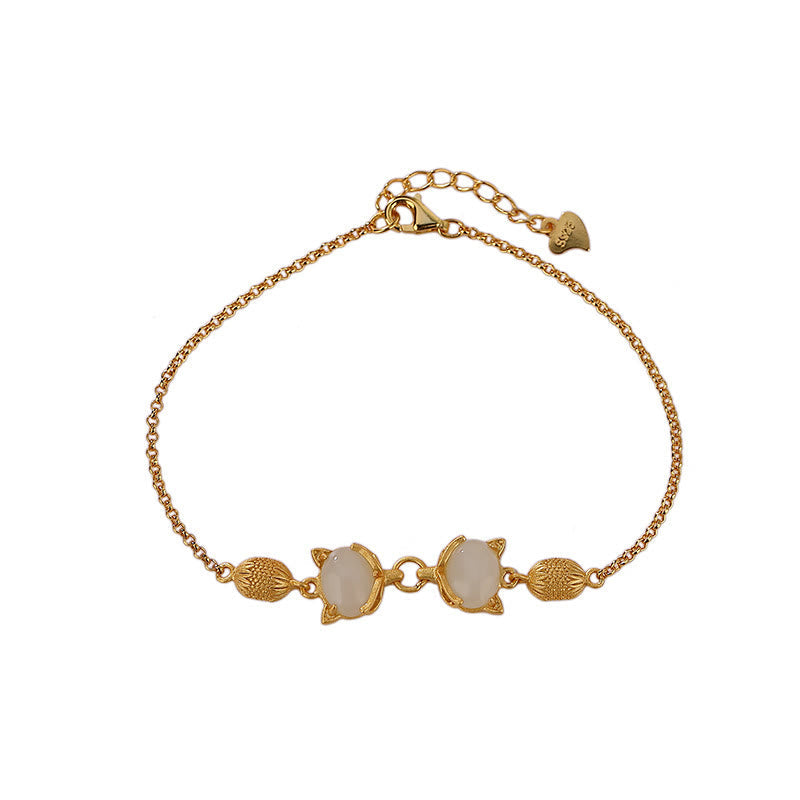 KarmaRipple's 925 Sterling Silver Authentic Hetian Ivory Jade Cyan Jade Lovely Fox Fortune Bracelet p12