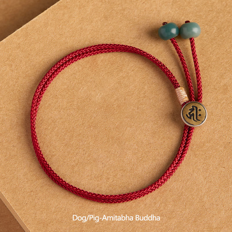 KarmaRipple's 925 Sterling Silver Handmade Chinese Zodiac Natal Buddha Cyan Bodhi Seed Protection Woven Red String Bracelet p32
