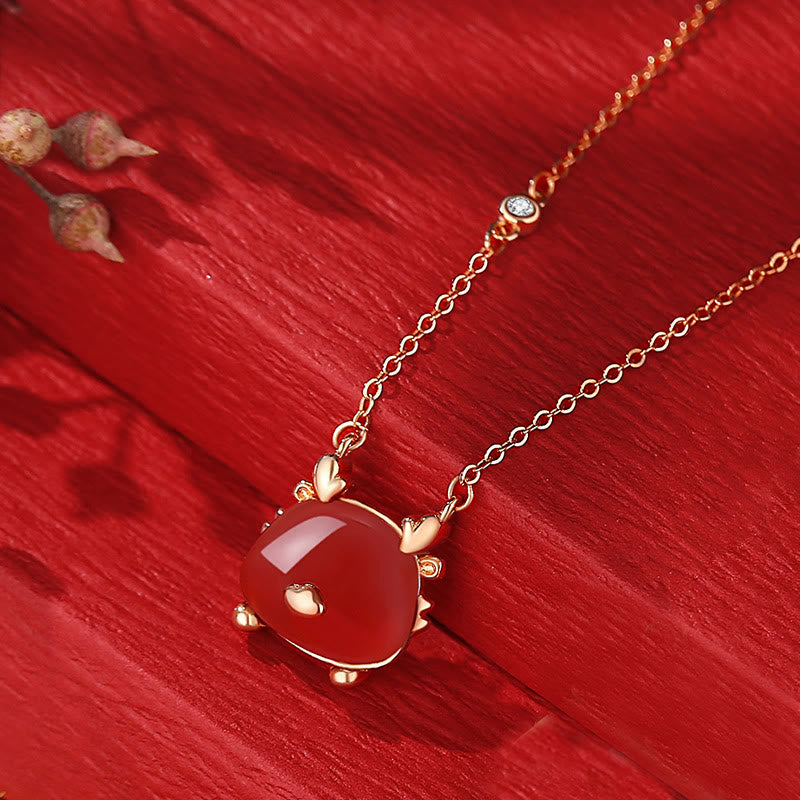 KarmaRipple's 925 Sterling Silver Year of the Dragon Authentic Hetian Jade Red Agate Cute Dragon Protection Success Bracelet Pendant Necklace Earrings p6