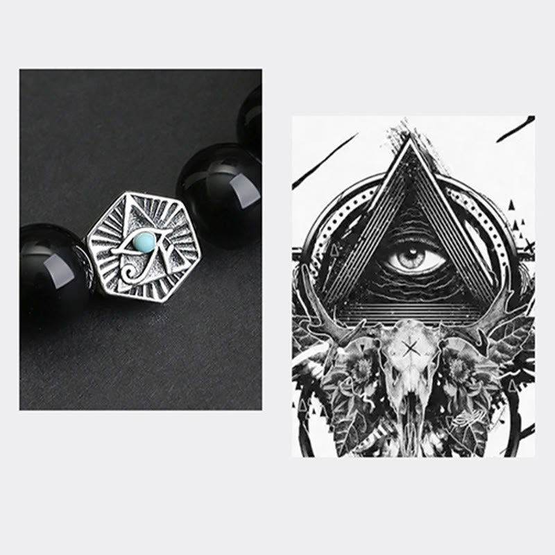 KarmaRipple's 925 Sterling Silver Black Obsidian Tiger Eye Eye of Providence Purification Bracelet p5