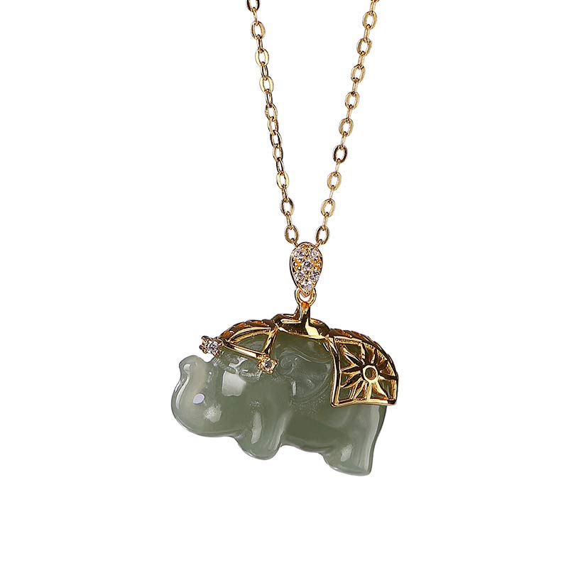 KarmaRipple's 925 Sterling Silver Jade Elephant Blessing Fortune Pendant Chain Necklace p9
