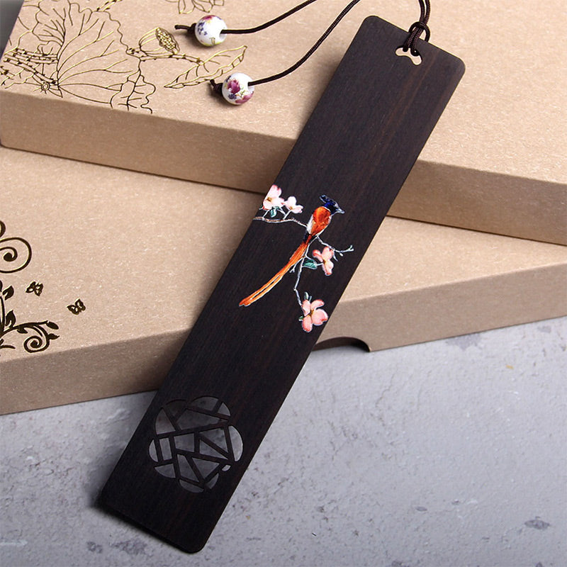 KarmaRipple's Oriole Bird Flower Ebony Wood Bookmarks With Gift Box p14