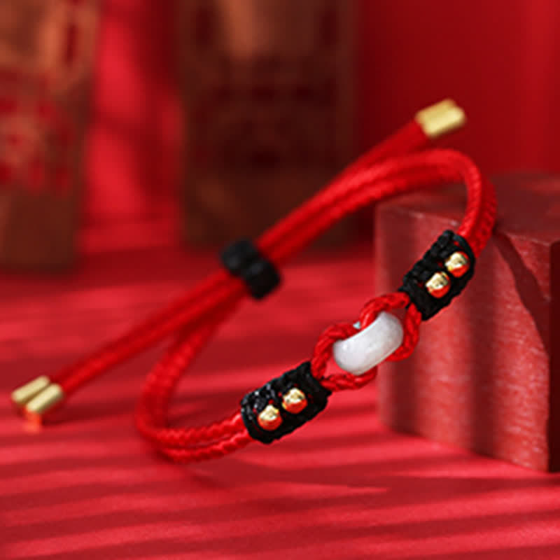 KarmaRipple's Round Peace Buckle Jade Abundance Wealth String Bracelet p15