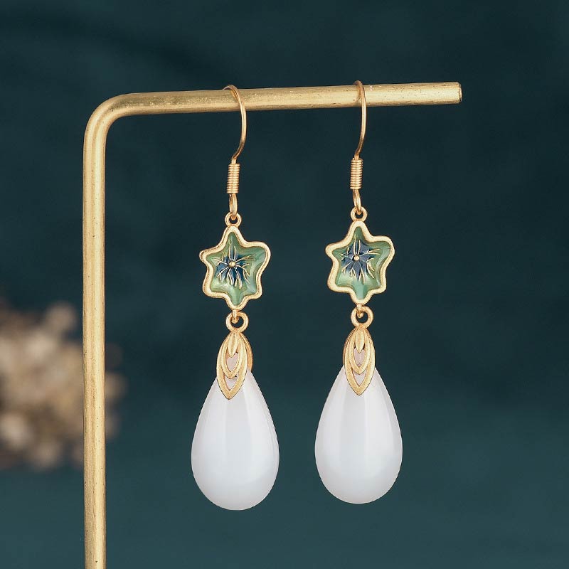 KarmaRipple's FengShui Ivory Jade Fortune Drop Earrings p25