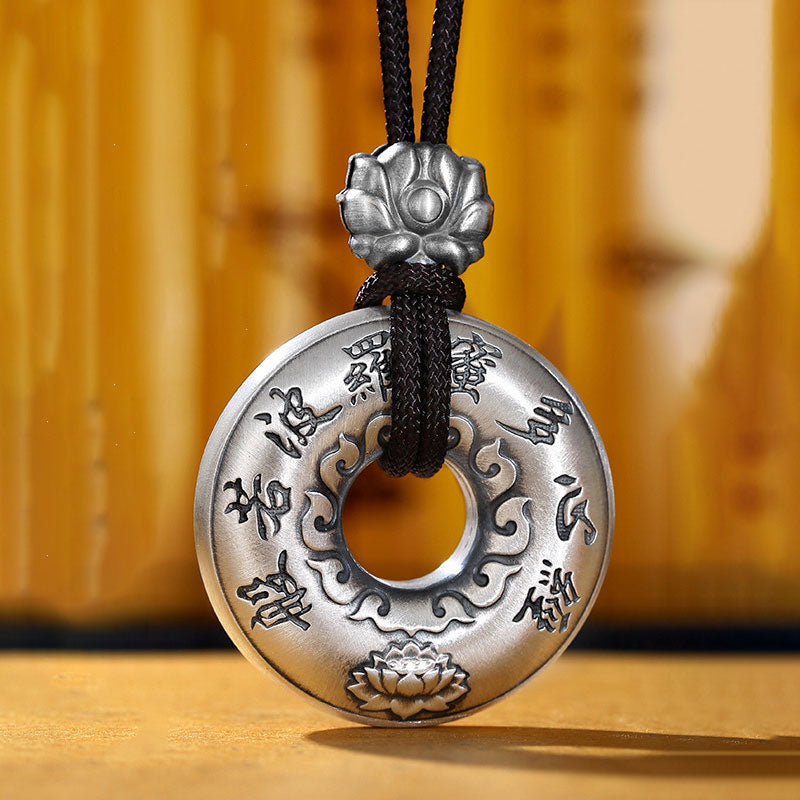 KarmaRipple's 999 Sterling Silver Heart Sutra Lotus Peace Buckle Pendant Necklace p5
