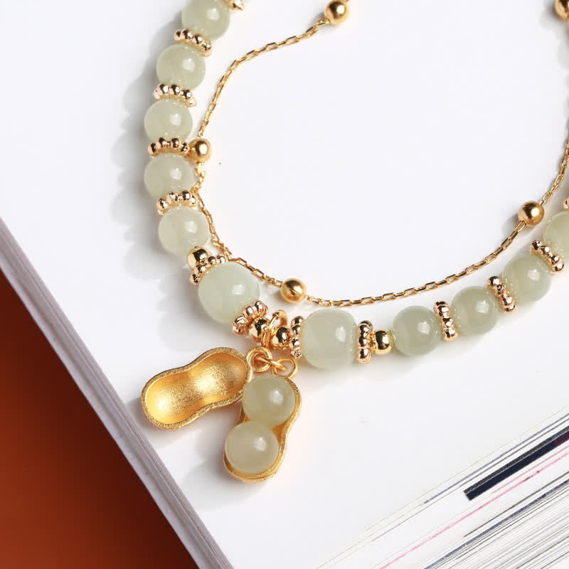 KarmaRipple's 925 Sterling Silver Authentic Hetian Jade Good Things Happen Peanut Talisman Bracelet p3