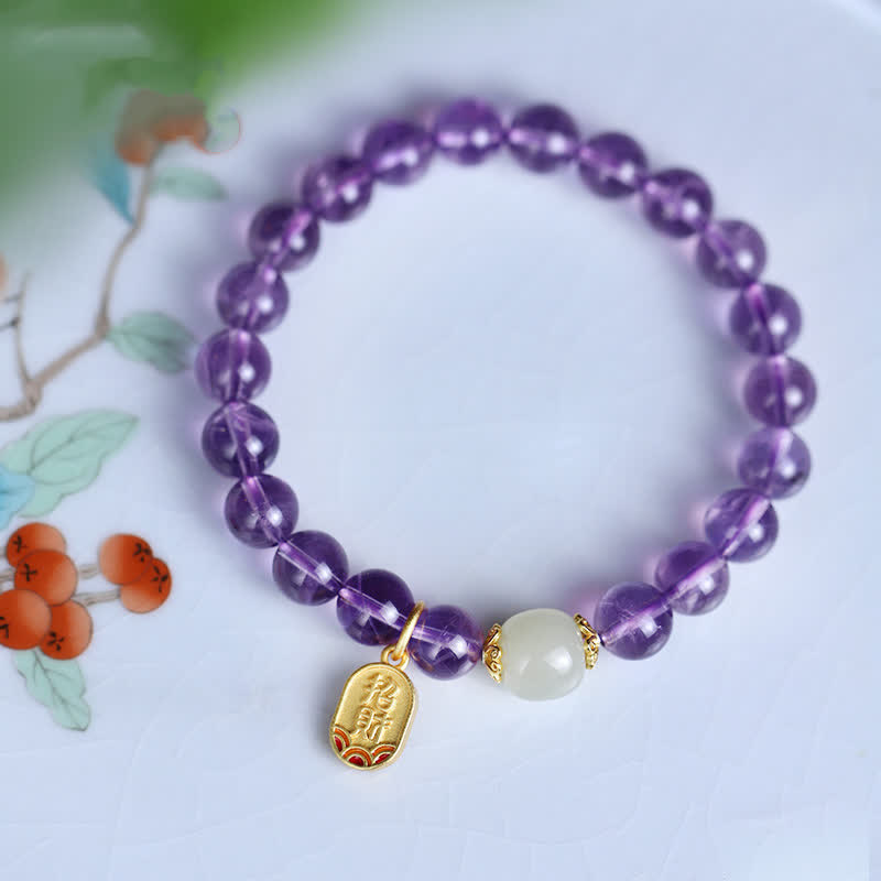 KarmaRipple's Authentic Amethyst Gemstone Hetian Jade Balancing Talisman Bracelet p6