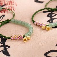 KarmaRipple's Handmade Jade Bead Lily of the Valley Talisman Fortune Woven Bracelet