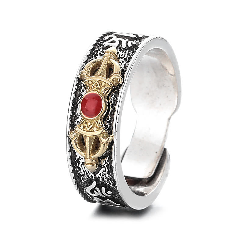 KarmaRipple's Tibetan Om Mani Padme Hum Red Agate Dorje Vajra Design Wisdom Ring p6