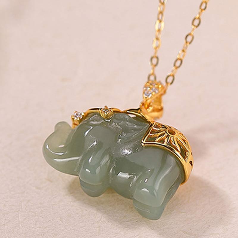 KarmaRipple's 925 Sterling Silver Jade Elephant Blessing Fortune Pendant Chain Necklace p7