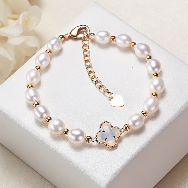 KarmaRipple's Pearl Four Leaf Clover Wealth Chain Bracelet p21