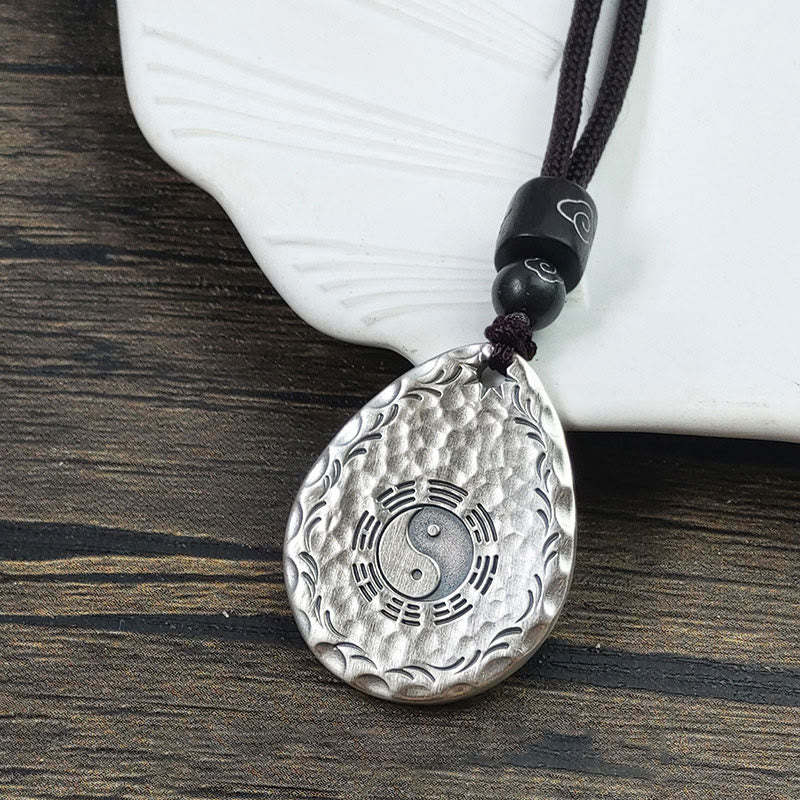 KarmaRipple's Vintage 999 Sterling Silver Yin Yang Bagua Water Drop Design Balance Balance Pendant Necklace p2