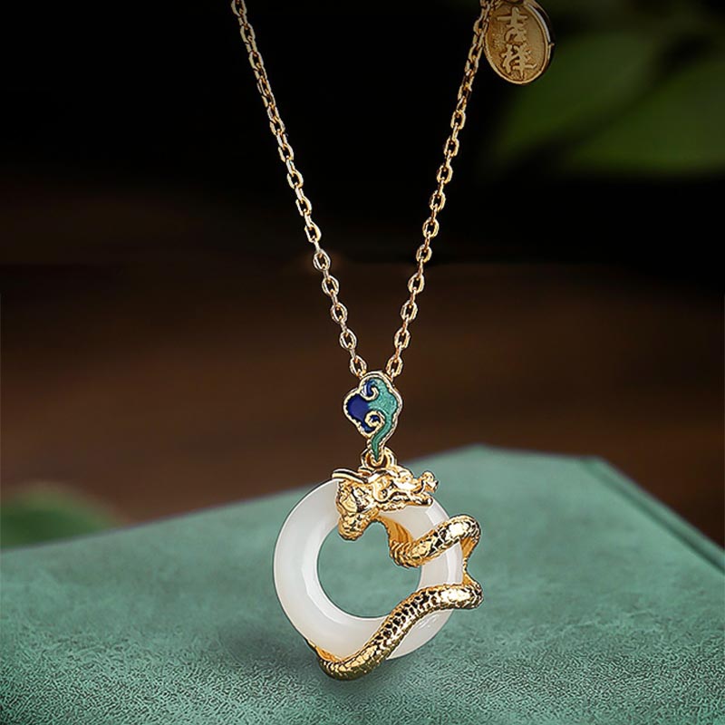 KarmaRipple's Year Of The Dragon 925 Sterling Silver Hetian Ivory Jade Peace Buckle Auspicious Clouds Success Pendant Necklace p5
