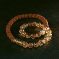 KarmaRipple's Authentic Citrine Gemstone Rudraksha Bodhi Seed Brass Bead Prosperity Double Wrap Bracelet