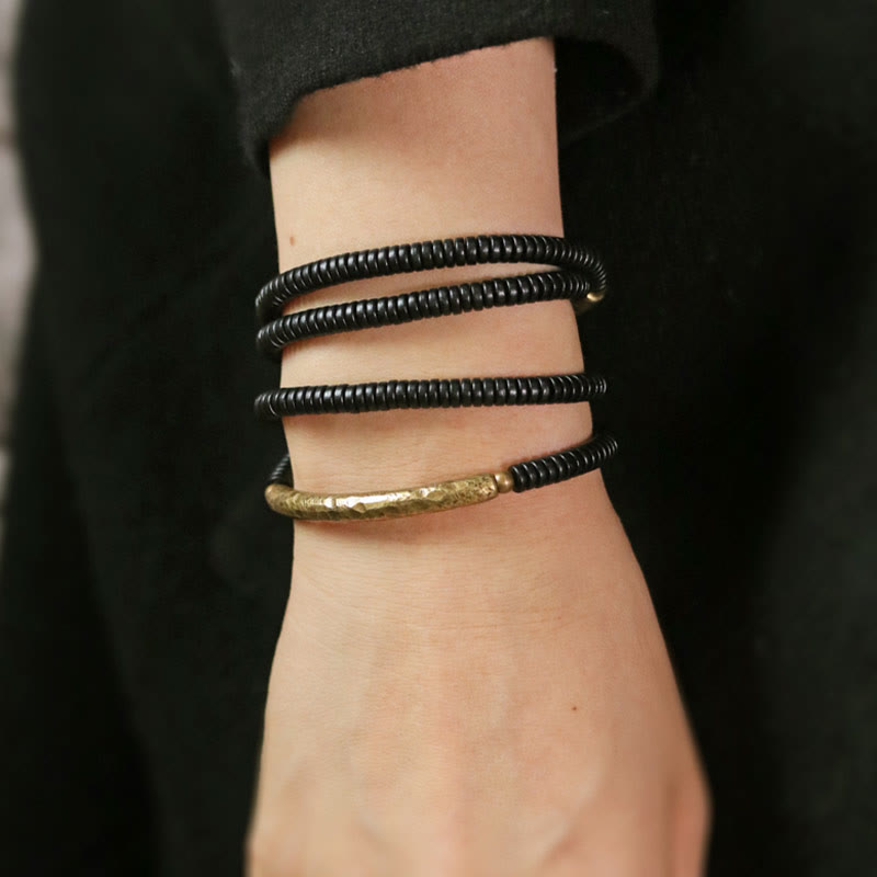 KarmaRipple's Ebony Wood Bronze Balance Multilayered Bracelet p15